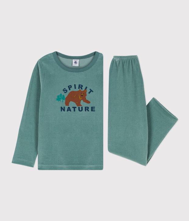 Pigiama bambino unisex in ciniglia verde/multicolore