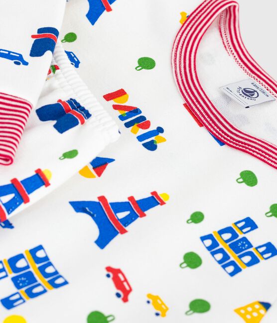 Pigiama bambino in tessuto felpato con stampa Parigi bianco MARSHMALLOW/bianco MULTICO