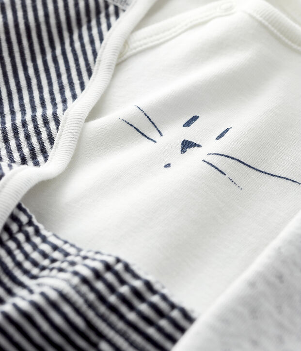 Completo 3 pezzi da neonato in tubique blu/bianco