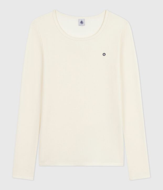 T-shirt a maniche lunghe in lana e cotone donna beige