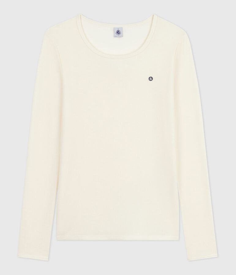 T-shirt a maniche lunghe in lana e cotone donna beige