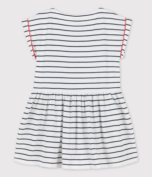 Abito bambina a maniche corte in cotone bianco/blu