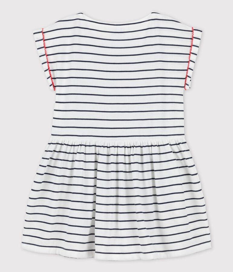 Abito bambina a maniche corte in cotone bianco MARSHMALLOW/blu SMOKING