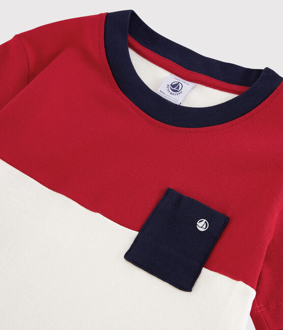 T-shirt maniche corte in cotone bambino rosso TERKUIT/bianco MARSHMALLOW
