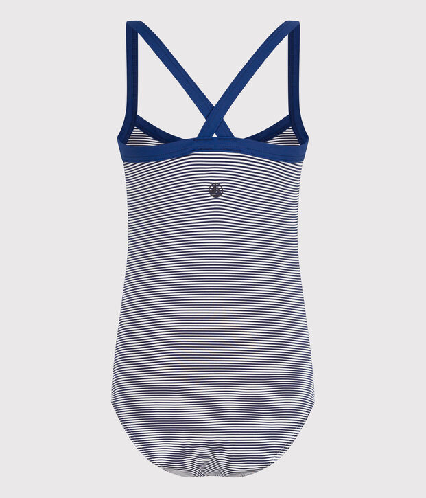Costume intero a righe bambina blu/bianco