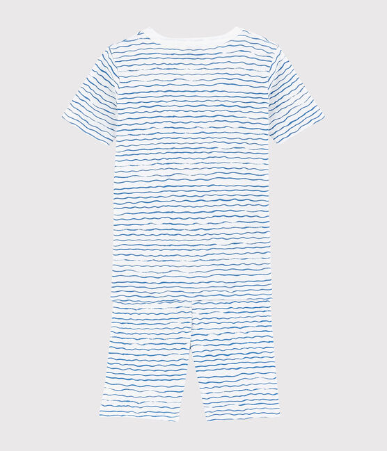 Pigiama corto snugfit fantasia onde bambino in cotone bianco MARSHMALLOW/blu COOL