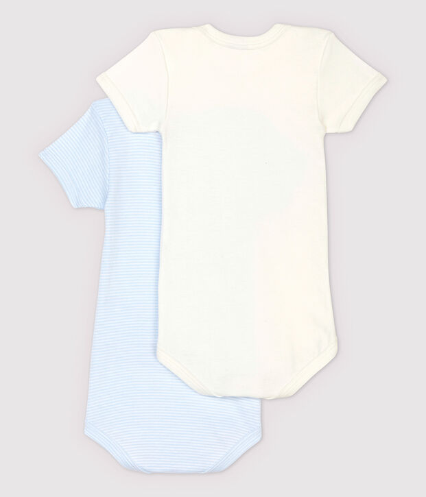 Confezione da 2 body manica corta millerighe beb&egrave; in cotone biologico multicolore