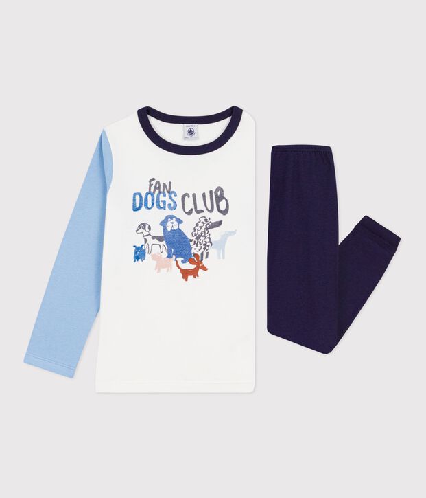 Pigiama in cotone con cane bambino blu/multicolore