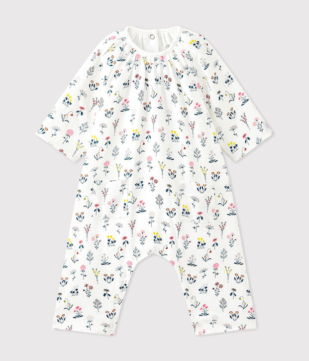 Tutina in tubique stampata per beb&eacute; femmina bianco/multicolore
