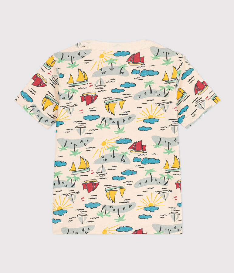 T-shirt bambino maniche corte con stampa ecru/multicolore