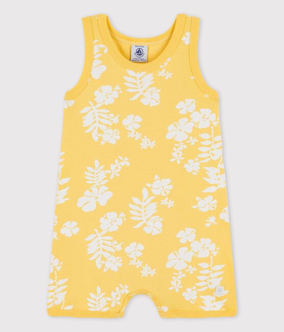 Tutina corta bebè Hawaii in cotone giallo ORGE/bianco MARSHMALLOW