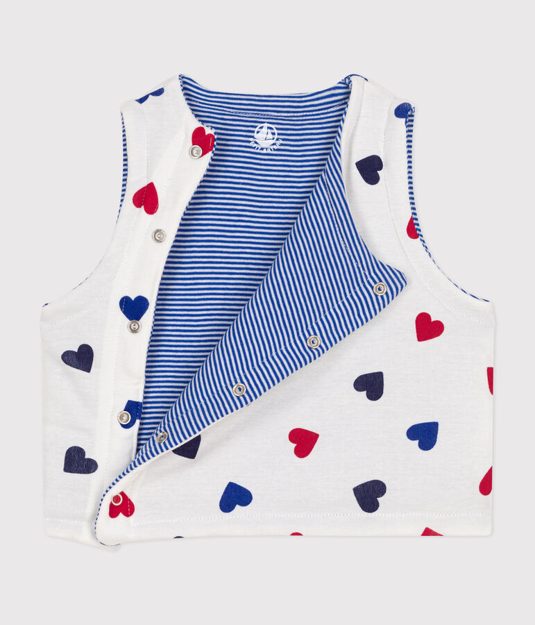 CARDIGAN SENZA MANICHE DOUBLE-FACE IN COTONE NEONATO bianco/multicolore