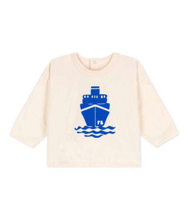 T-shirt beb&egrave; a maniche lunghe in jersey ecru