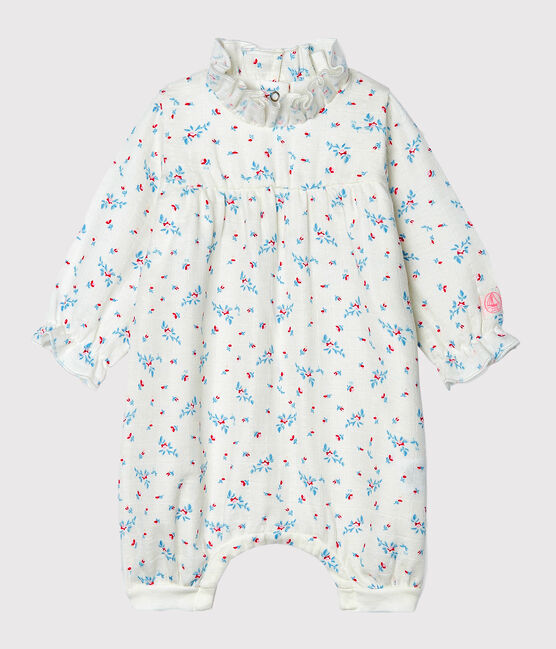 Tutina corta bebè femmina a costine bianco MARSHMALLOW/bianco MULTICO