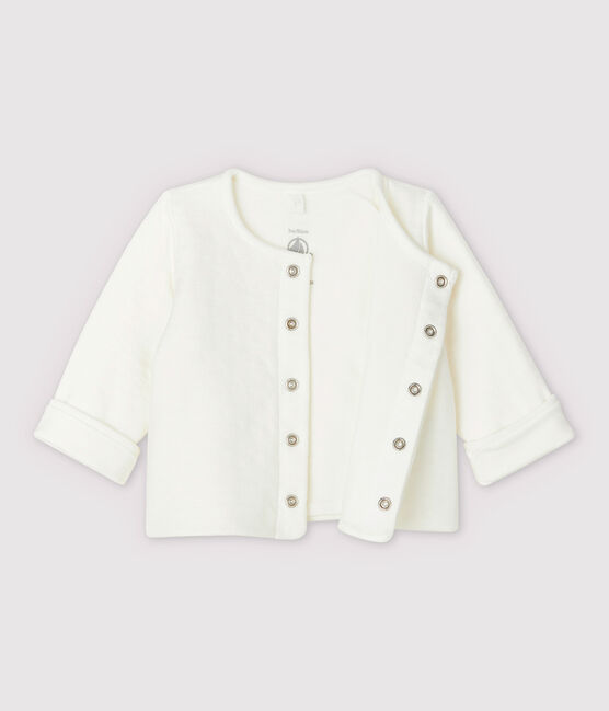 Cardigan bianco a stelle bebè in tubique trapuntato in cotone biologico bianco MARSHMALLOW