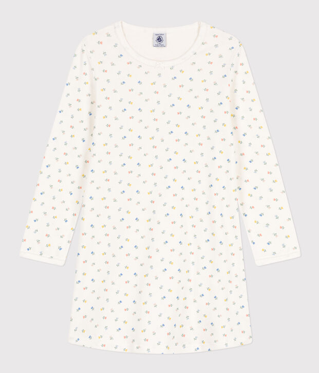 Camicia da notte bambina in cotone a fiori bianco/multicolore