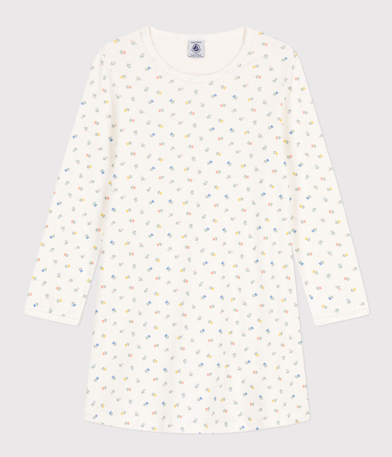 Camicia da notte bambina in cotone a fiori bianco MARSHMALLOW/bianco MULTICO