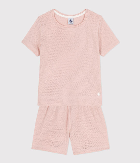 Pigiama corto bambina in cotone traforato tinta unita rosa SALINE