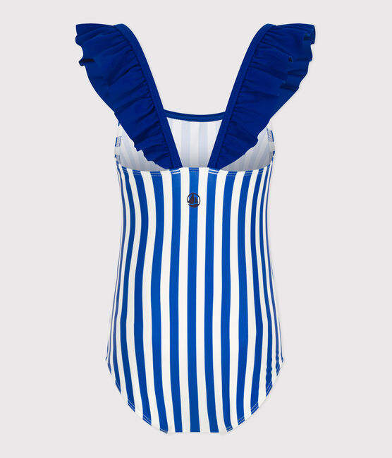 Costume da bagno intero a righe bambina blu SURF/bianco MARSHMALLOW