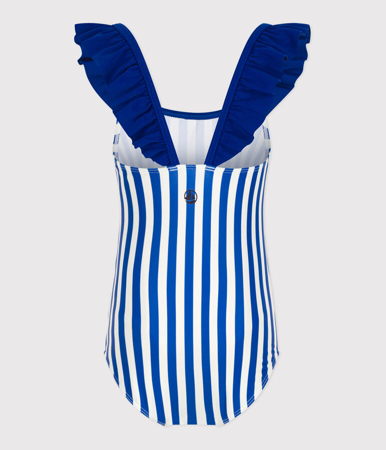 Costume da bagno intero a righe bambina blu/bianco