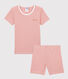 Pigiama corto millerighe rosa bambina in cotone biologico