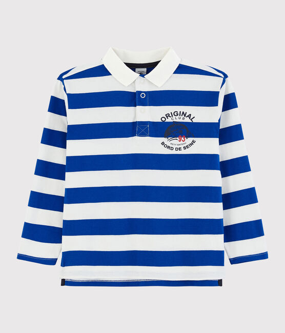 Polo a manica lunga in jersey bambino blu SURF/bianco MARSHMALLOW