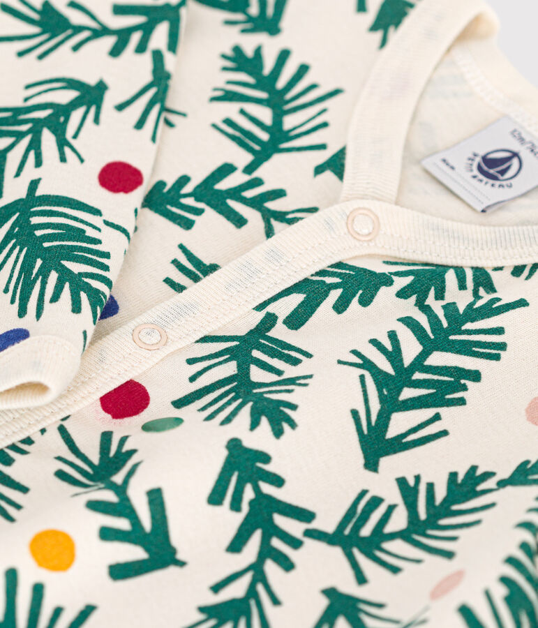 Pigiama senza piedini in cotone con stampa neonato ecru/rosso