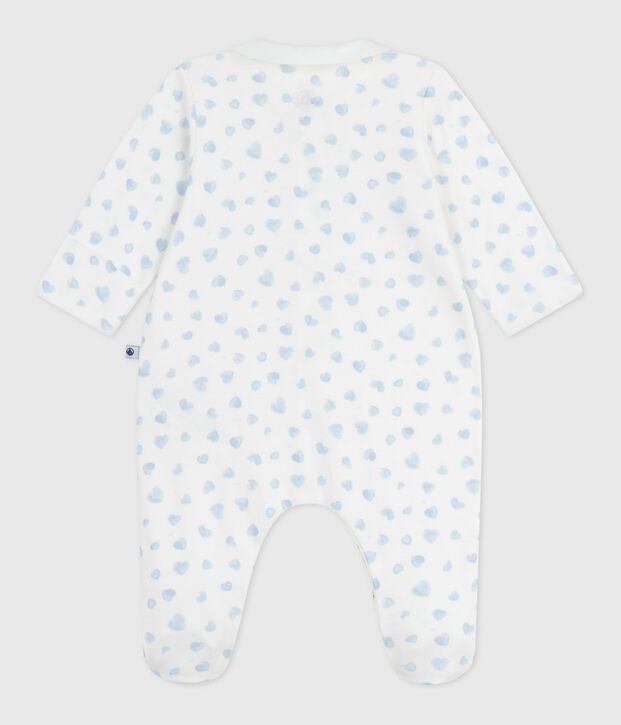 Pigiama in cotone con colletto e stampa a cuori neonato bianco/blu