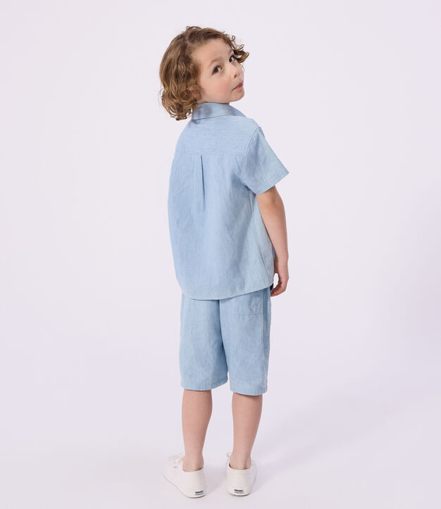 Bermuda corti in cotone tinta unita bambino blu