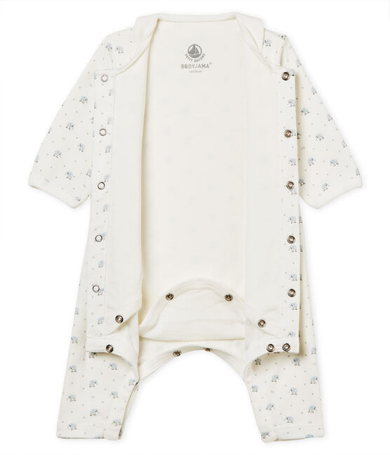 Bodyjama senza piedi bebè maschio a costina 1x1 fantasia bianco MARSHMALLOW/bianco MULTICO