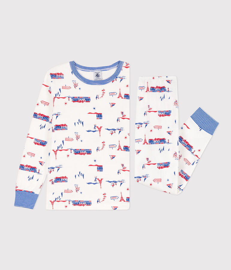 Pigiama fantasia Parigi bambino unisex in cotone bianco/multicolore