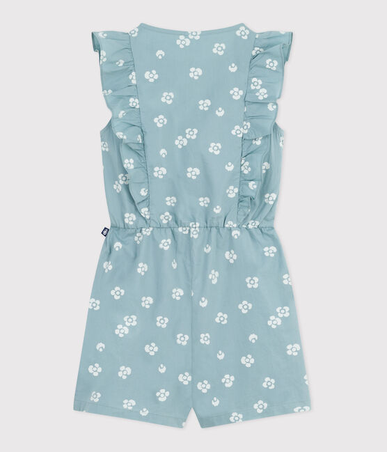 Tutina in cotone senza maniche a fiori bambina blu PAUL/bianco MARSHMALLOW
