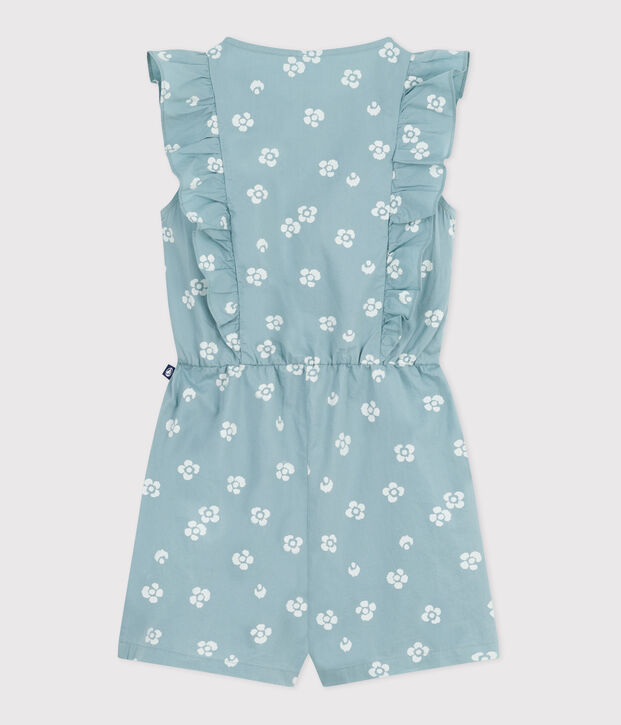 Tutina in cotone senza maniche a fiori bambina verde/bianco