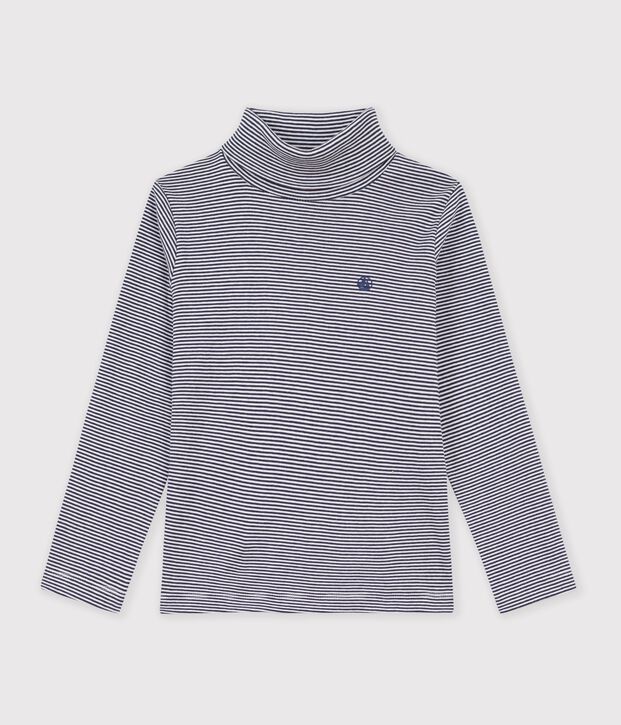 Dolcevita a righe in cotone bambino unisex blu/bianco