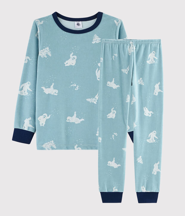 Pigiama fantasia yeti in ciniglia bambino blu/bianco