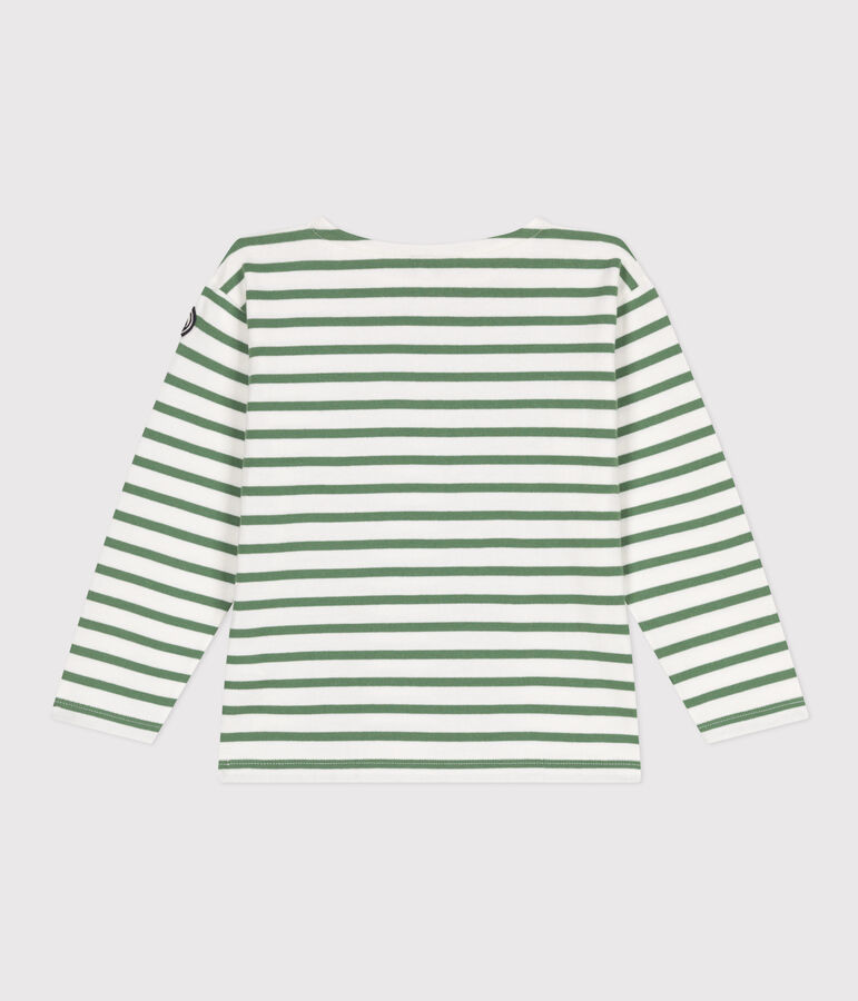 Maglia a righe a maniche lunghe in cotone unisex bianco/verde
