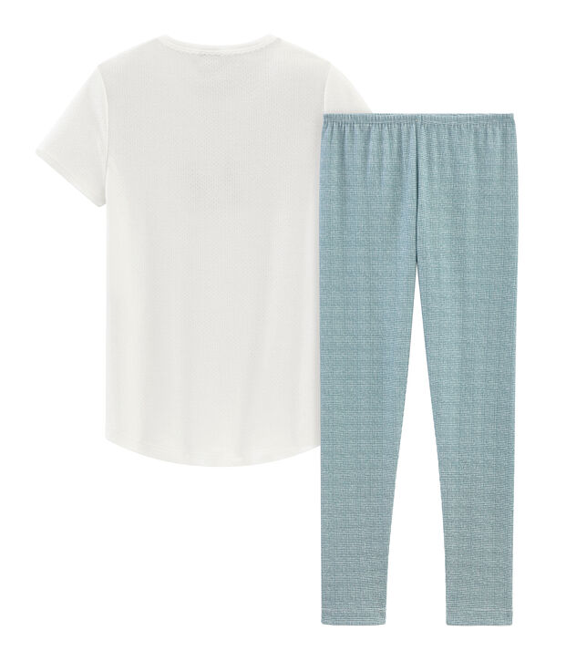 Pigiama manica corta bambina a costine bianco/rosa