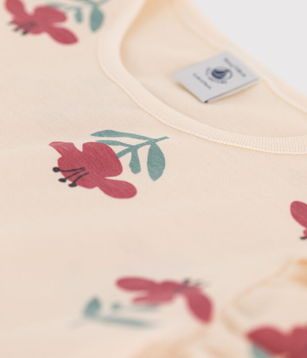 T-shirt in cotone stampato bambina ecru/blu/multicolore