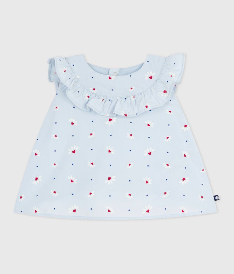 Blusa senza maniche in popeline di cotone con stampa a fiori neonato blu/multicolore
