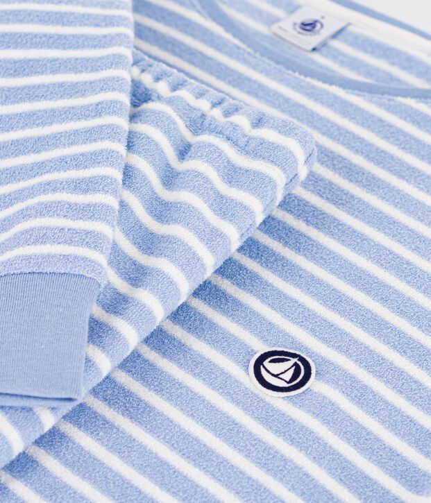 Pigiama in spugna di cotone a righe donna blu/ecru