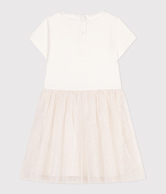 Abito a maniche corte in cotone e tulle bambina bianco MARSHMALLOW/rosa COPPER