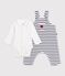 Set salopette e body in cotone a righe con colletto neonato bianco/blu