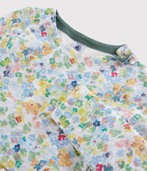 Abito a maniche lunghe in jersey doppio bambina grigio POUSSIERE/bianco MULTICO