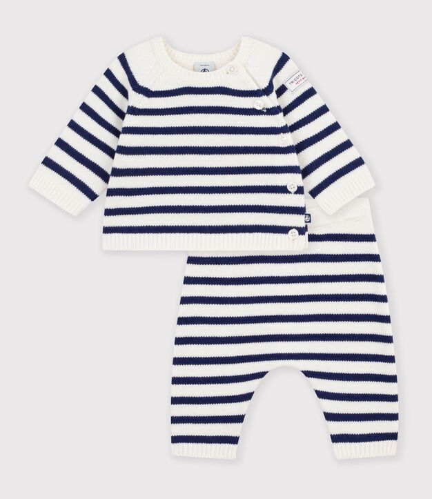 Completo in maglia a righe neonato blu/blu