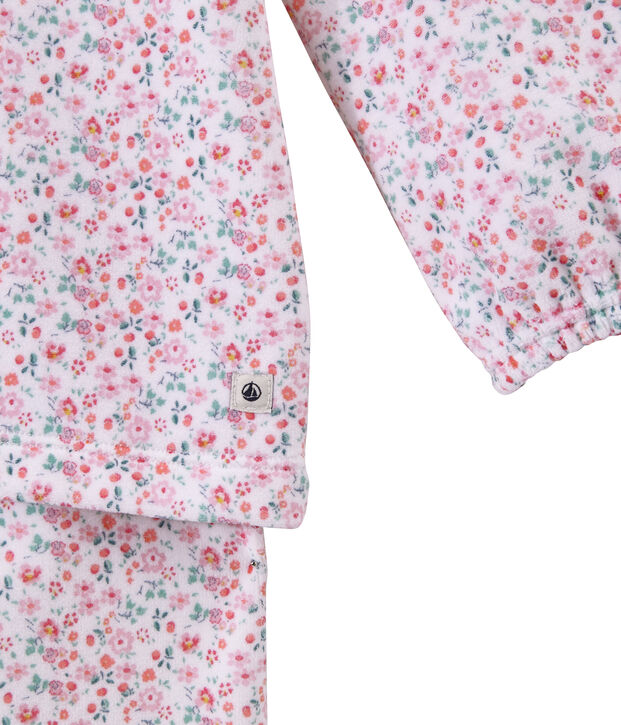 Pigiama bambina in velluto stampato bianco/multicolore