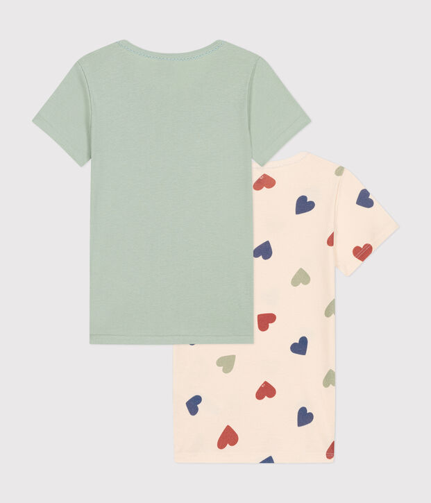 Set di 2 T-ahirt a maniche corte in cotone con motivo cuore bambino multicolore