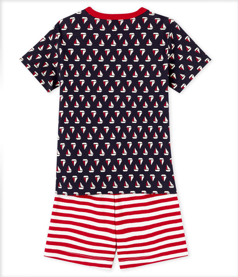 Pigiama corto bambino a costine blu/multicolore
