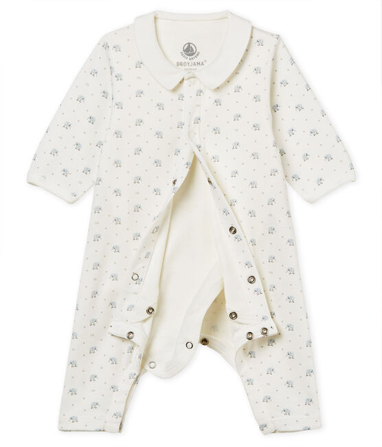 Bodyjama senza piedi bebè maschio a costina 1x1 fantasia bianco MARSHMALLOW/bianco MULTICO