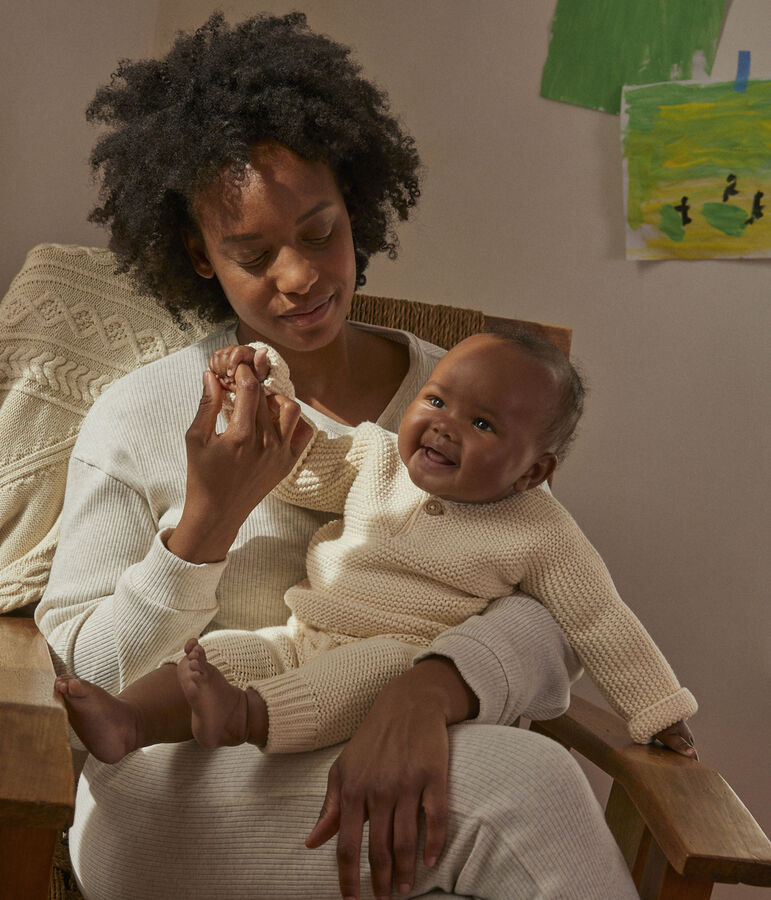 Completo 2 pezzi beb&egrave; in maglia di cotone ecru AVALANCHE