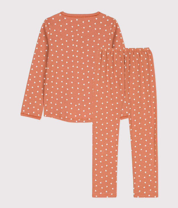 Pigiama bambina in cotone motivo cuore rosa/bianco